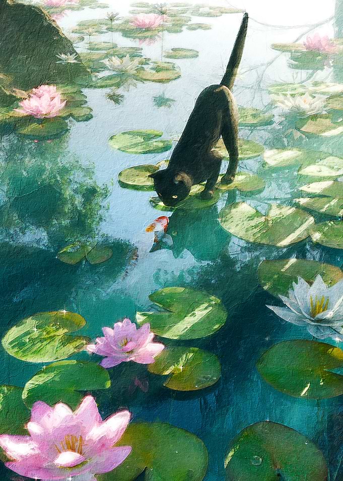 Black Cat by the Pond