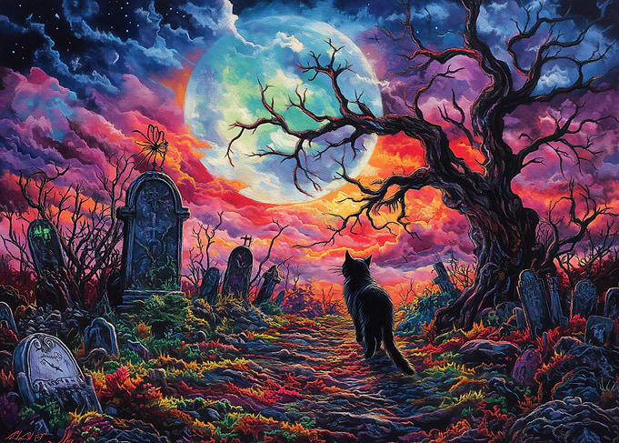 Black Cat in Graveyard