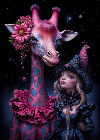 Whimsical Companions: Giraffe and Good Witch