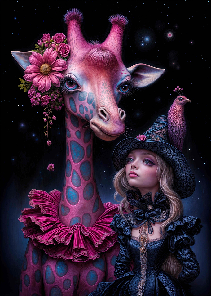 Whimsical Companions: Giraffe and Good Witch