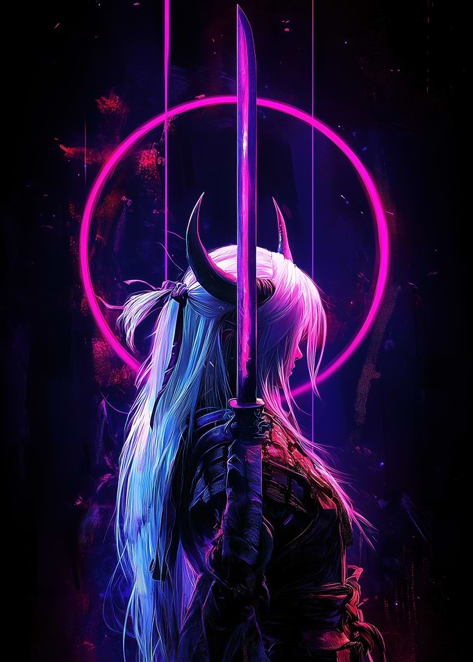 Neon Pink Demon Girl