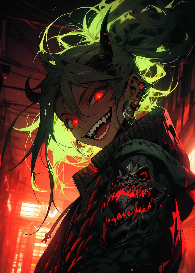 Demon Girl with Green Hair