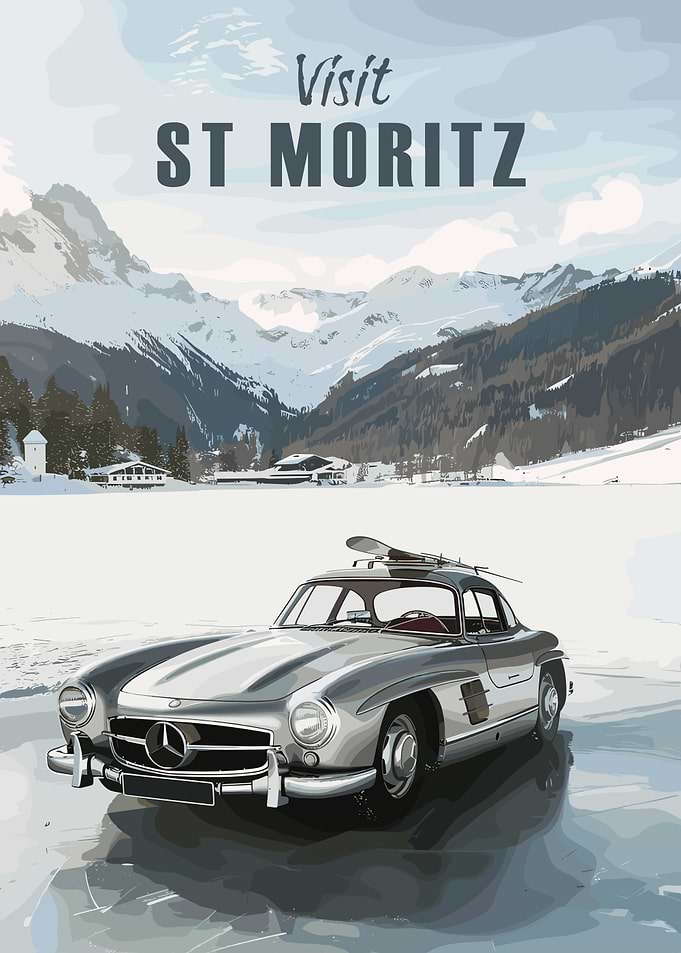St. Moritz Vintage Car Poster