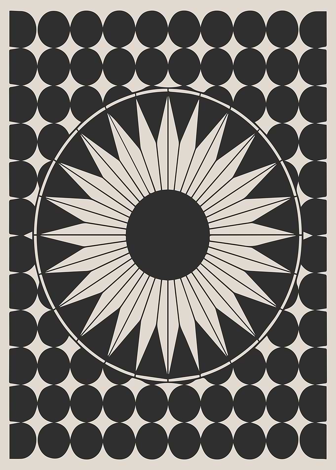 Black and White Bauhaus Geometric Floral Art