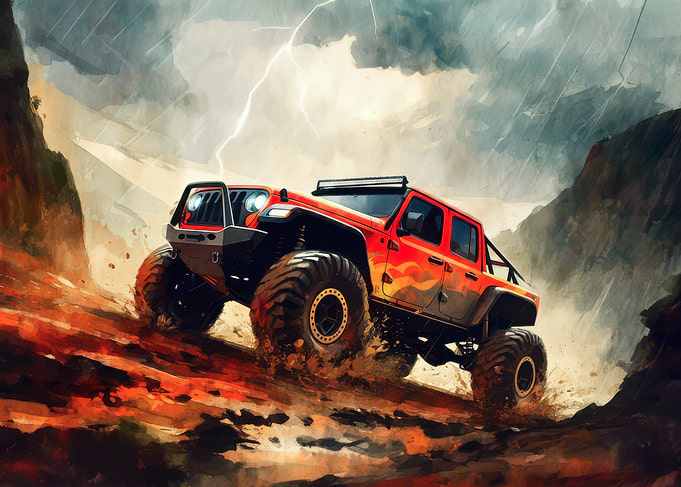Off-Road Jeep in Storm