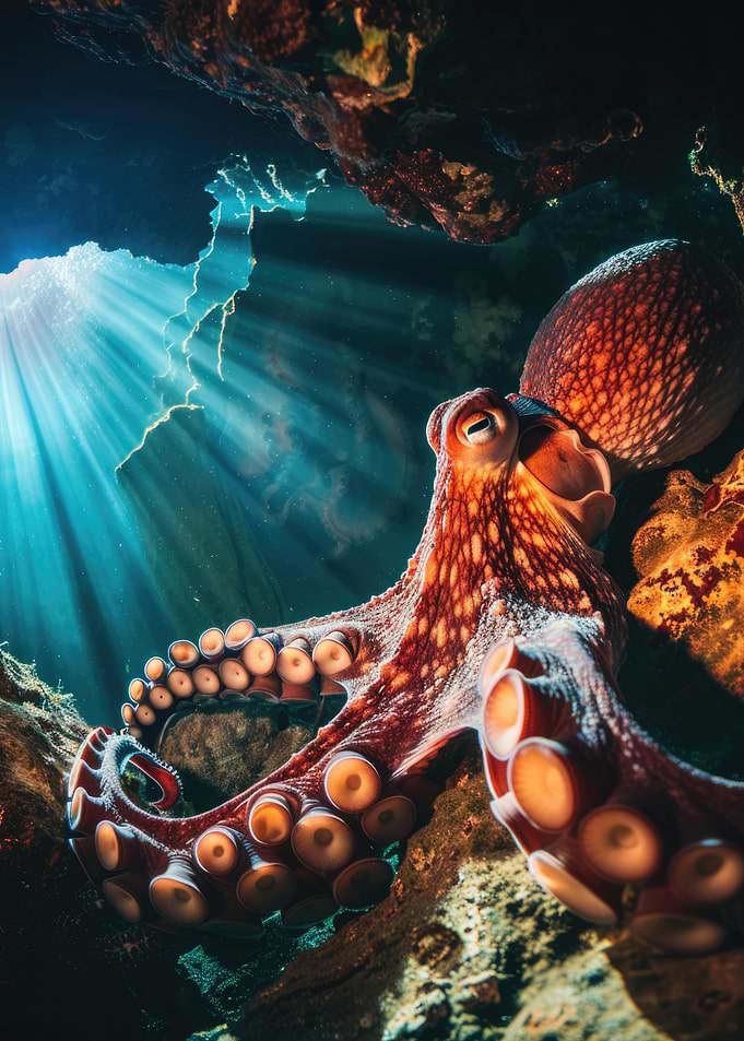Octopus in Underwater Cave