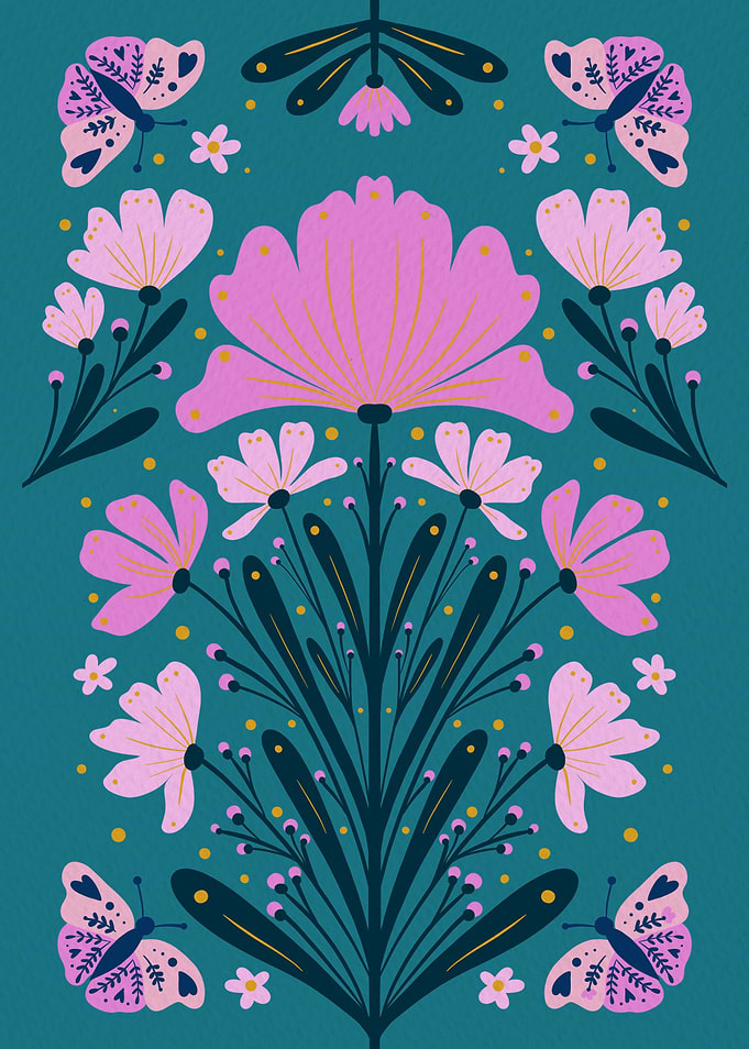 Floral Pattern with Butterflies