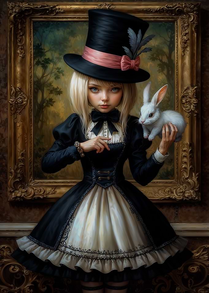 Victorian Girl with Rabbit, Alice in Wonderland Inspired