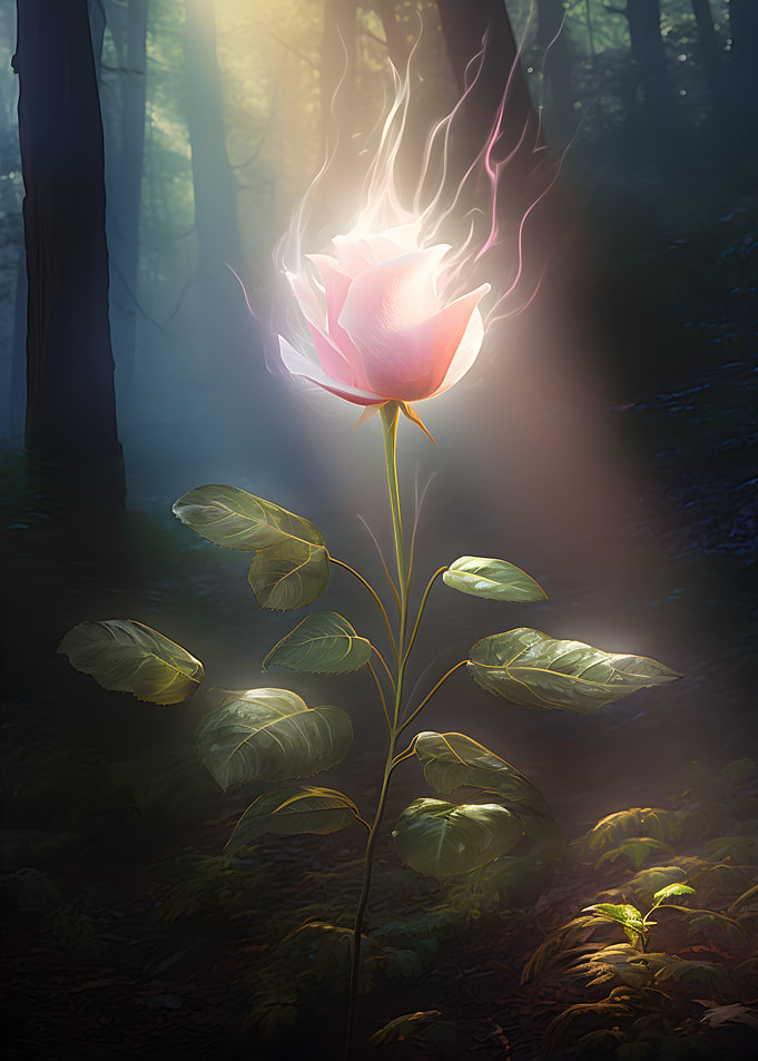 Glowing Rose in Forest