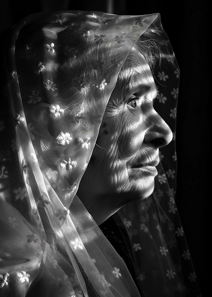 Old age female portrait with veil - Monochrome portrait