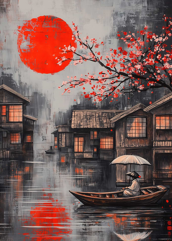 Japanese Waterway Sunset