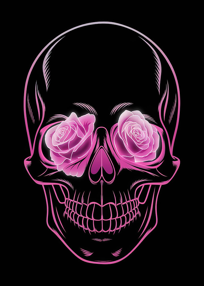 Neon Pink Skull with Roses