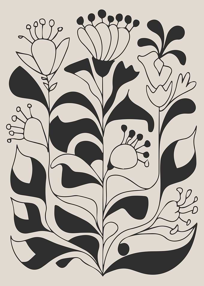 Black and White Floral Art