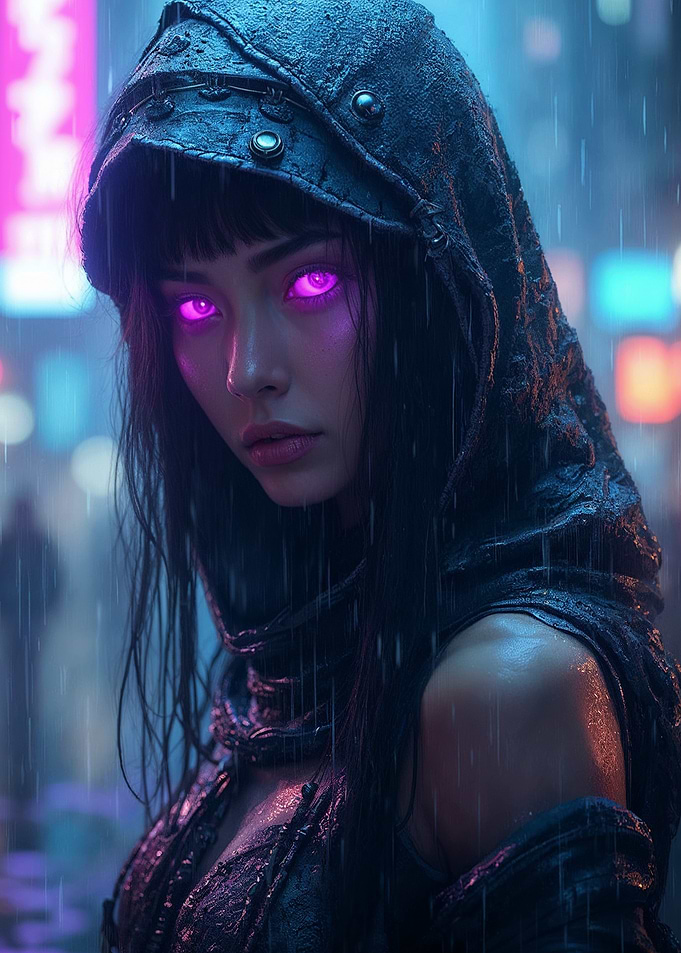 Cyberpunk Woman with Glowing Eyes