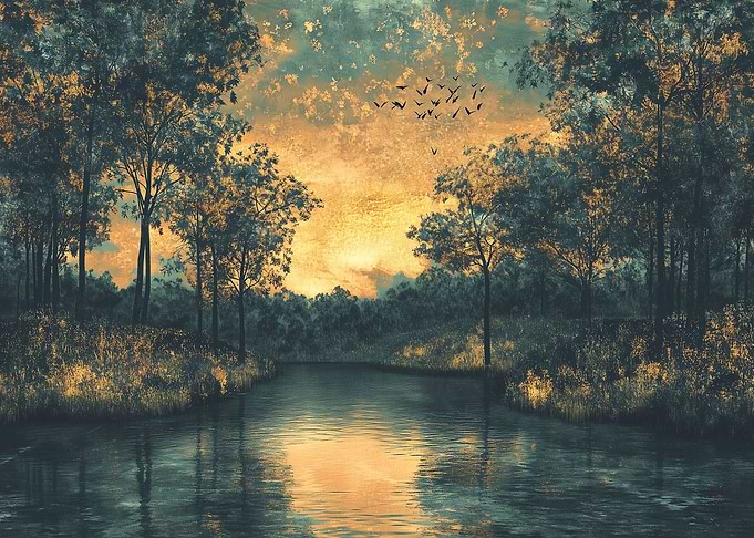 Golden Sunset River