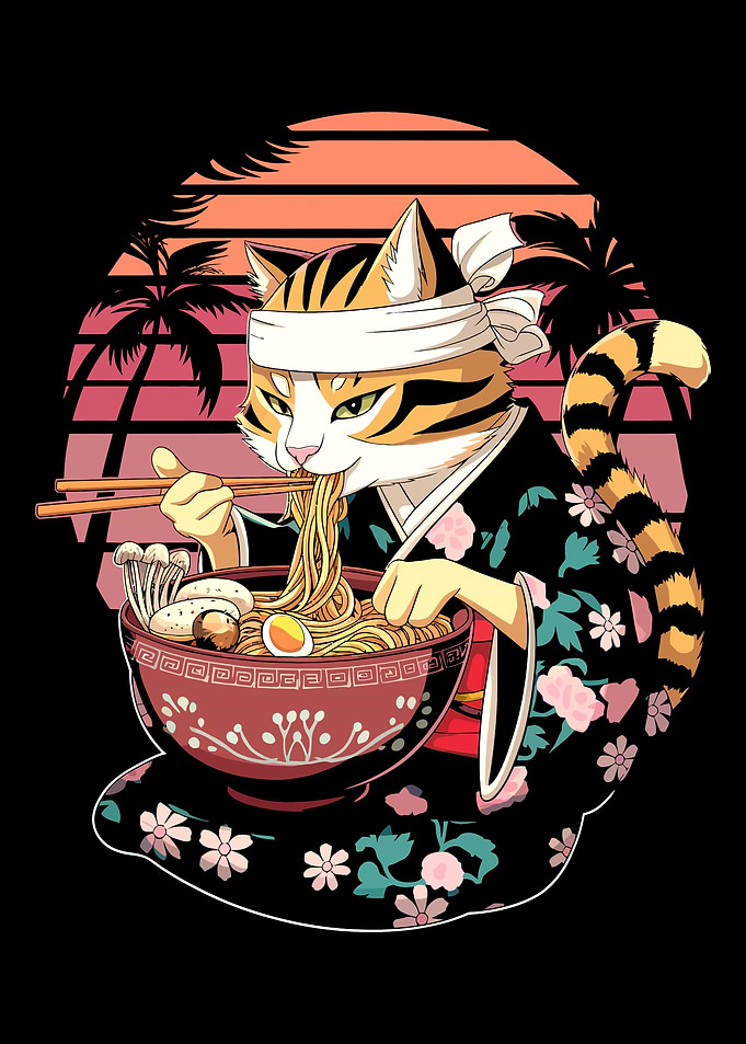 Cat Eating Ramen
