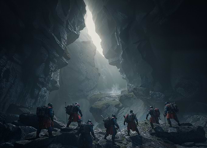 Dwarven Warriors in a Gorge