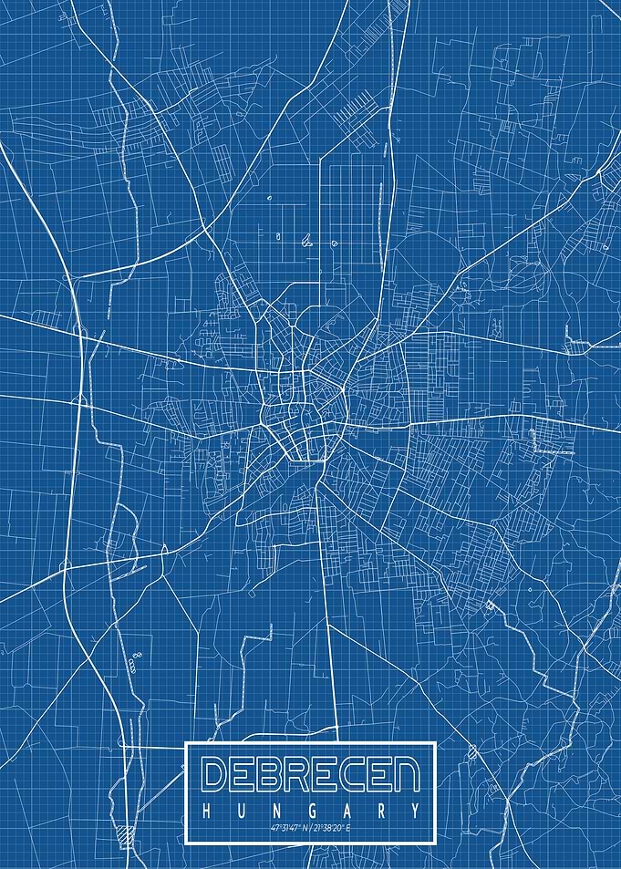 Debrecen City Map Hungary Blueprint