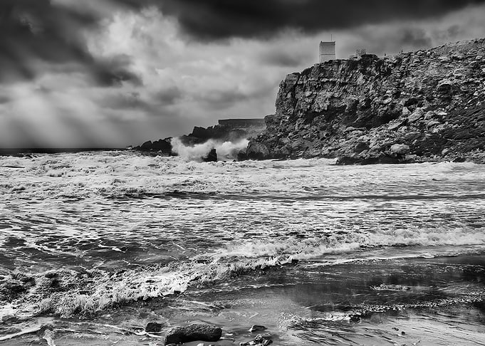 Golden bay beach in stormy weather in Mellieha - Landscape photo