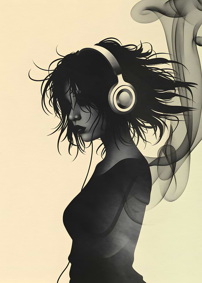 Silhouette of a Woman with Headphones