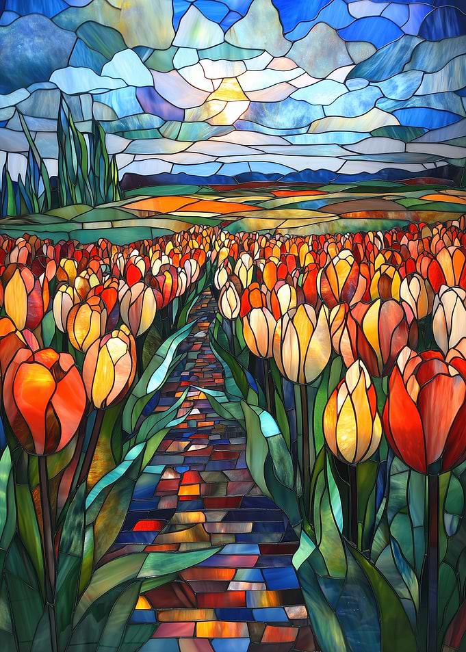 Stained Glass Tulip Field