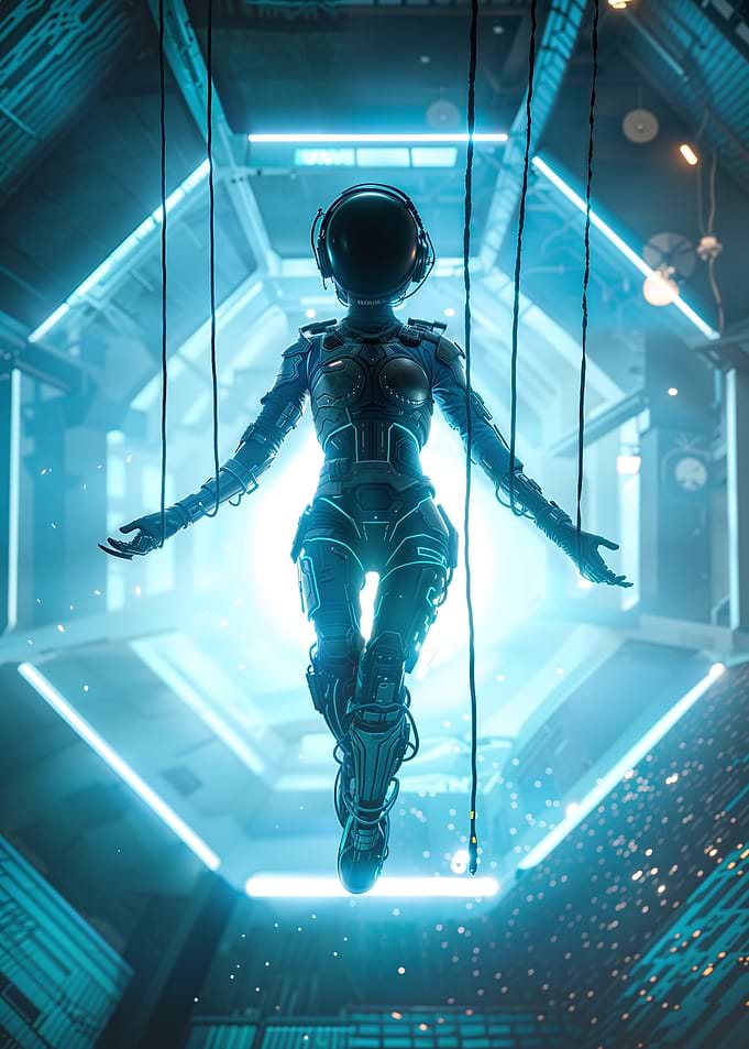 Cyberpunk Astronaut Suspended