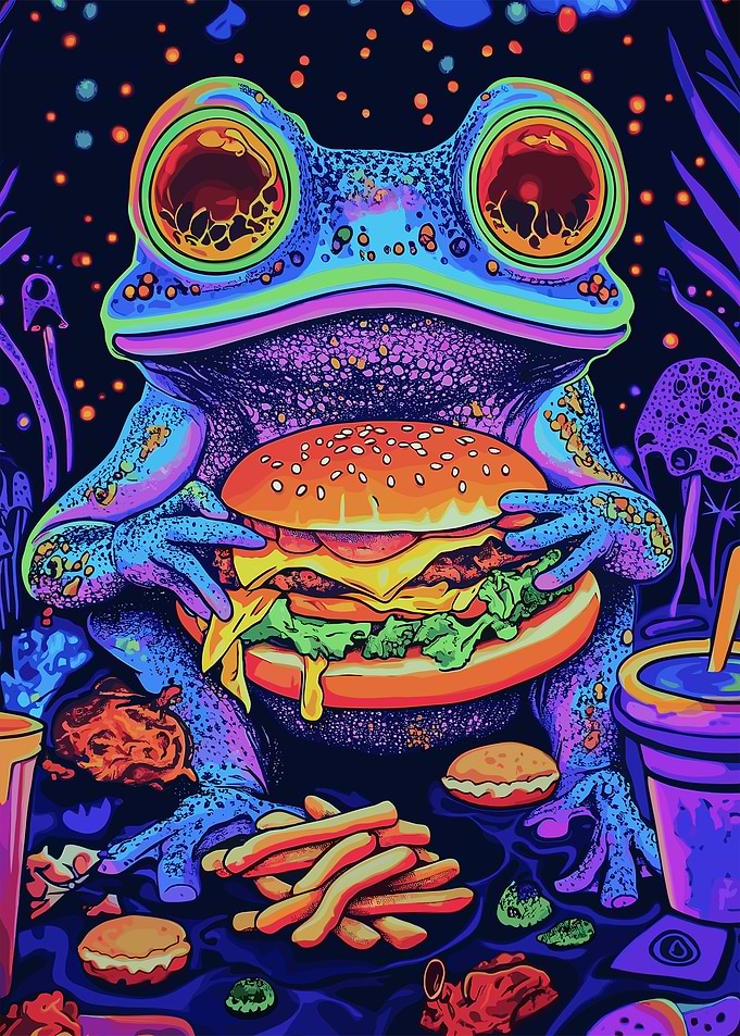 Trippy Frog Eating Burger