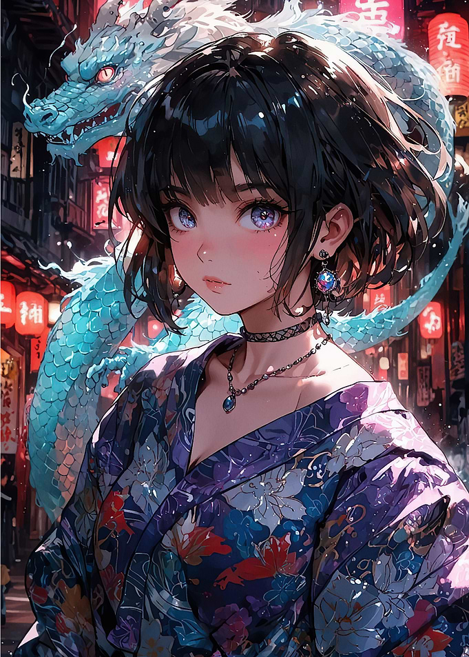 Anime Girl with Dragon