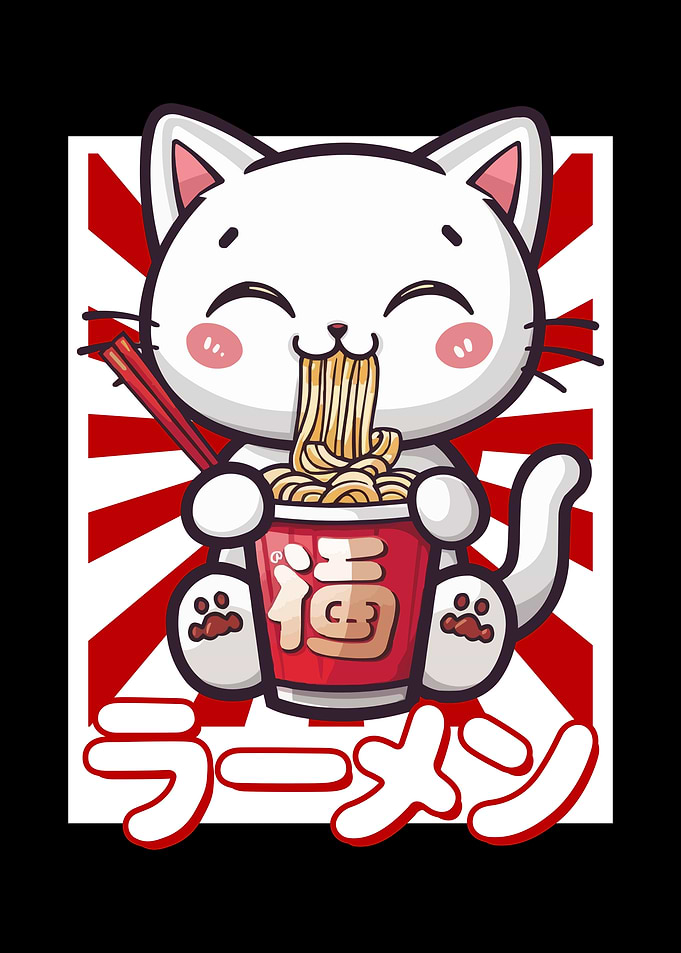 Cute Cat Eating Ramen