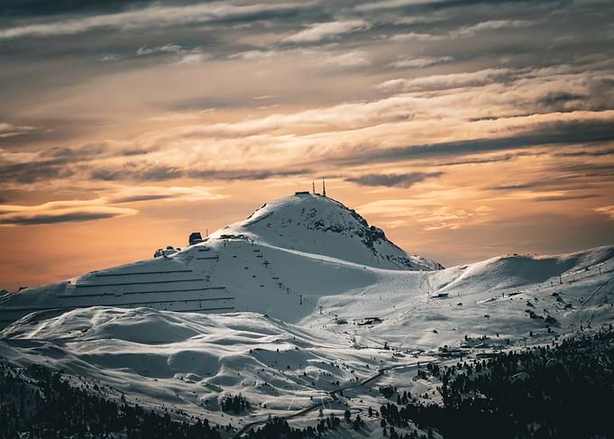 Dolomiti Snowy Mountain Peak at Sunset