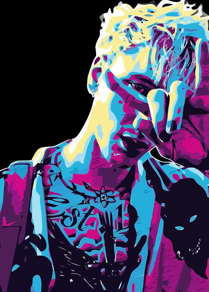 Man with Tattoos in Neon Colors