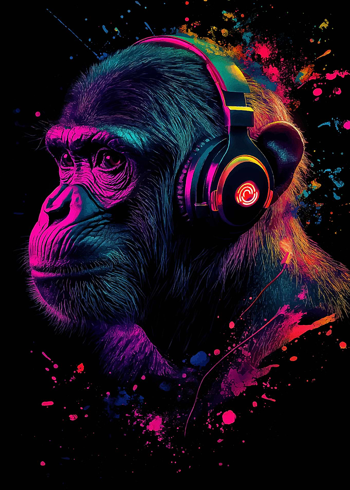Gorilla with Headphones