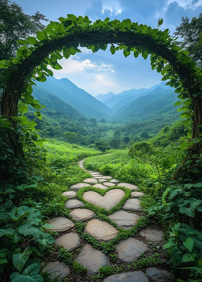 Heart-Shaped Path in Mountains