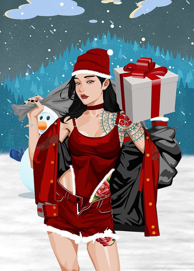 Christmas Girl with Gifts