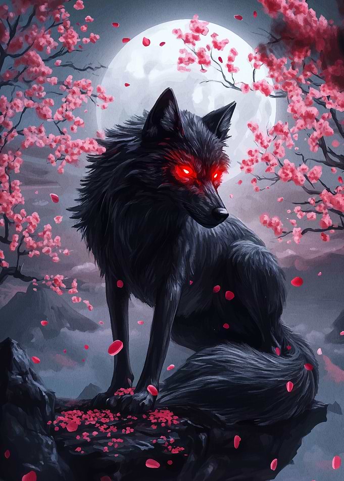 Black Wolf with Red Eyes