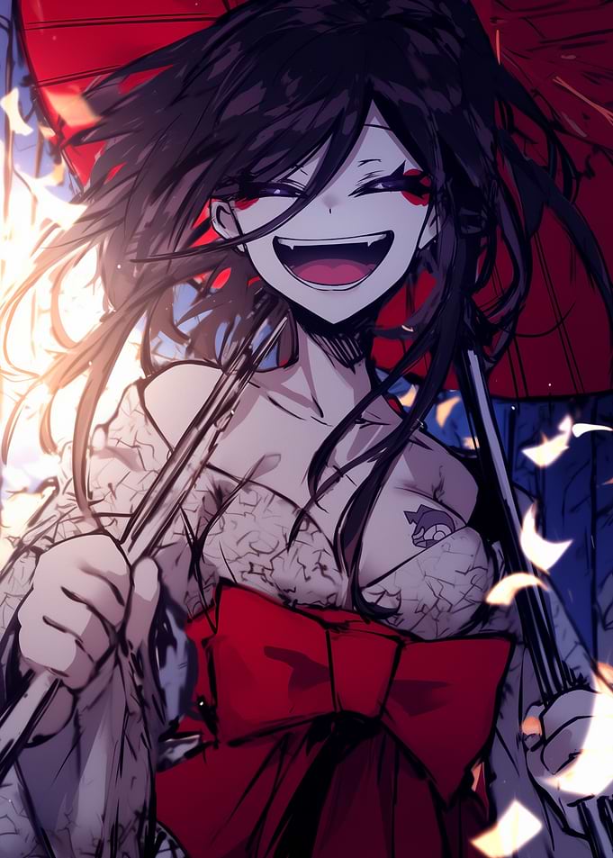 Smiling Anime Girl with Red Bow
