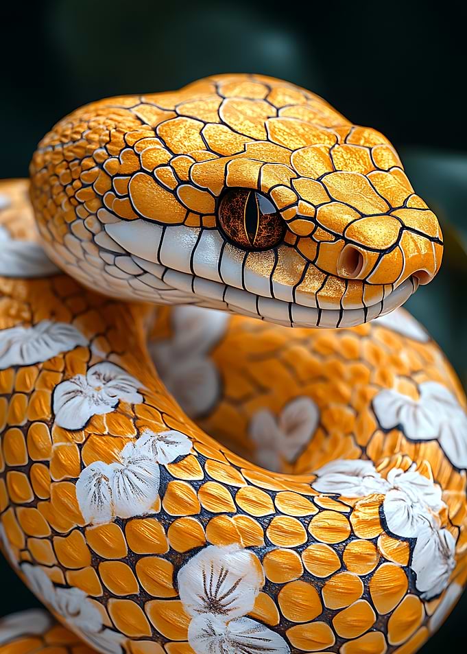 Golden Snake with Floral Pattern