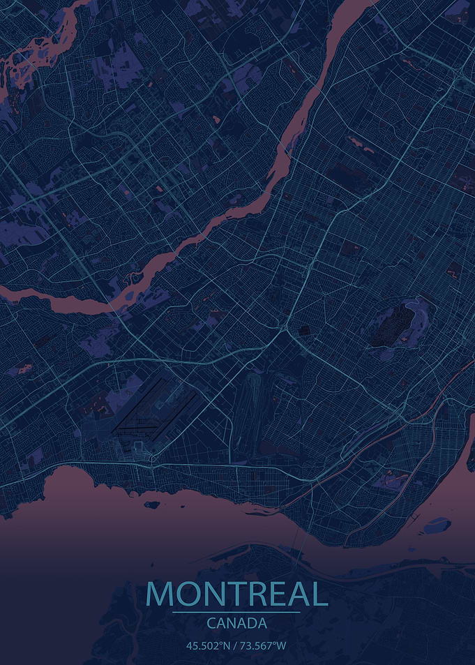 Montreal Canada Blue and Purple City Map