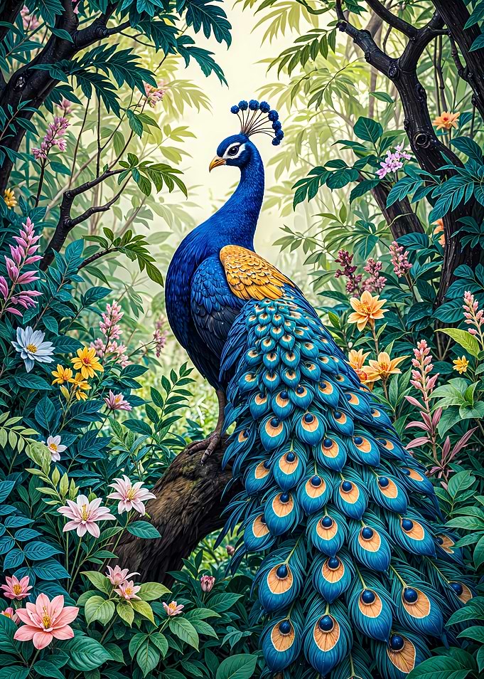 Peacock in Lush Jungle