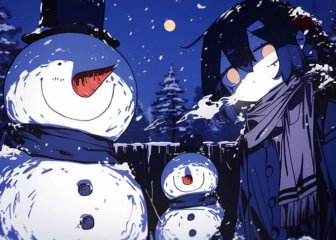 Anime Girl and Snowmen