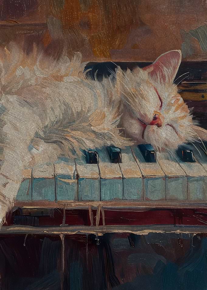 Sleeping Cat on Piano Keys