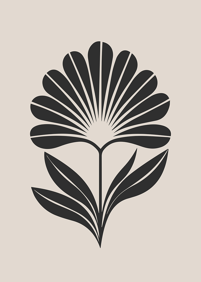 Mid-Century Modern Minimalist Floral in Black and Beige