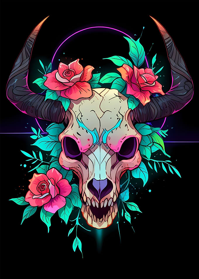 Bull Skull with Roses