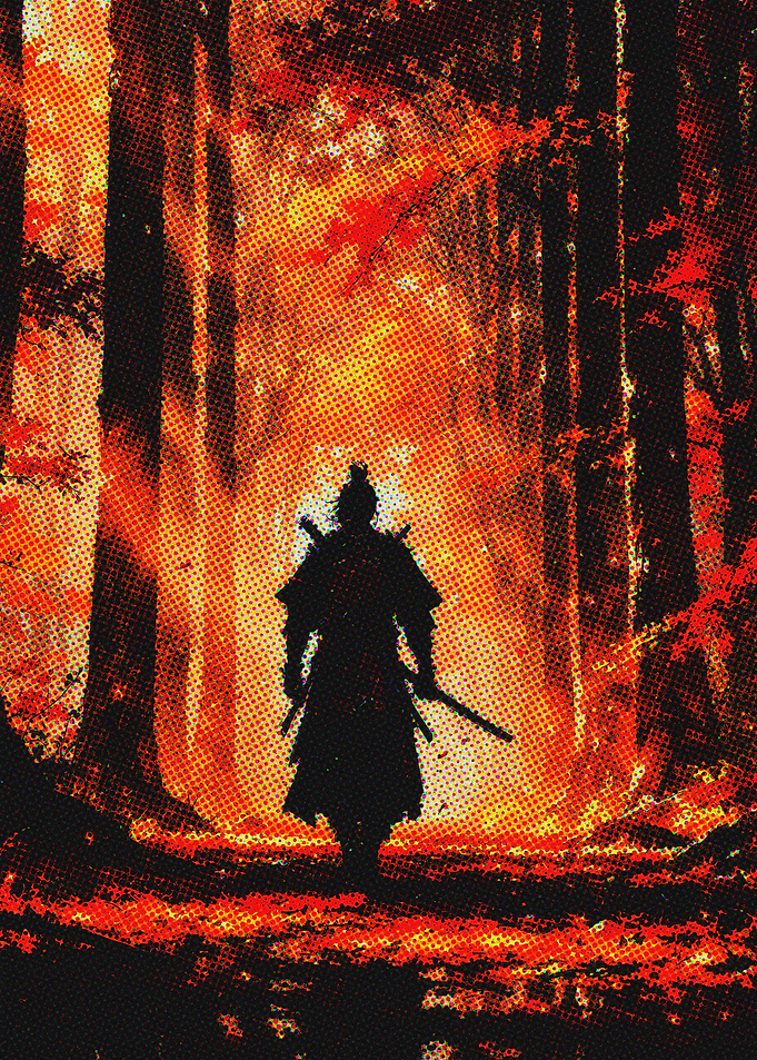 Samurai in Autumn Forest