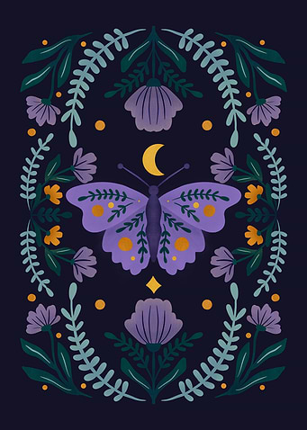 Purple Butterfly Floral Art