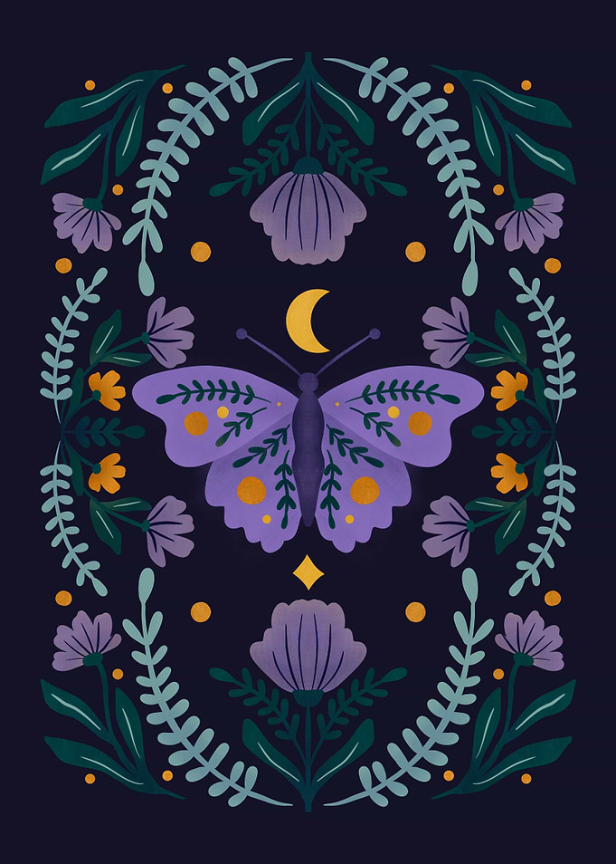 Purple Butterfly Floral Art