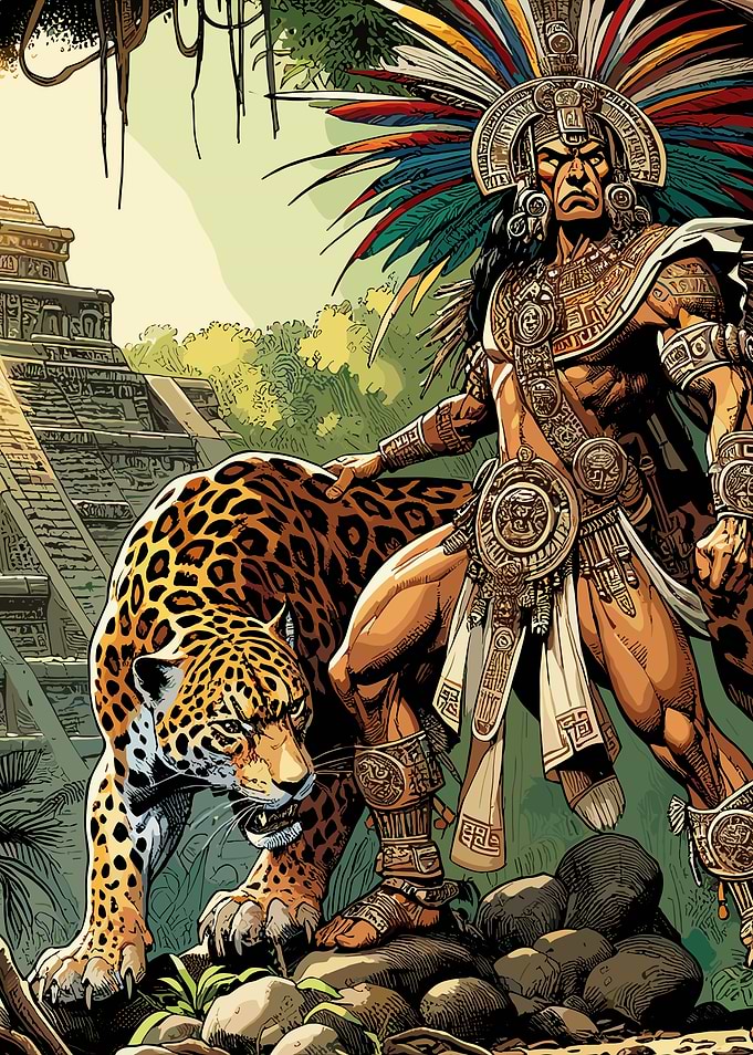 Aztec Warrior and Jaguar