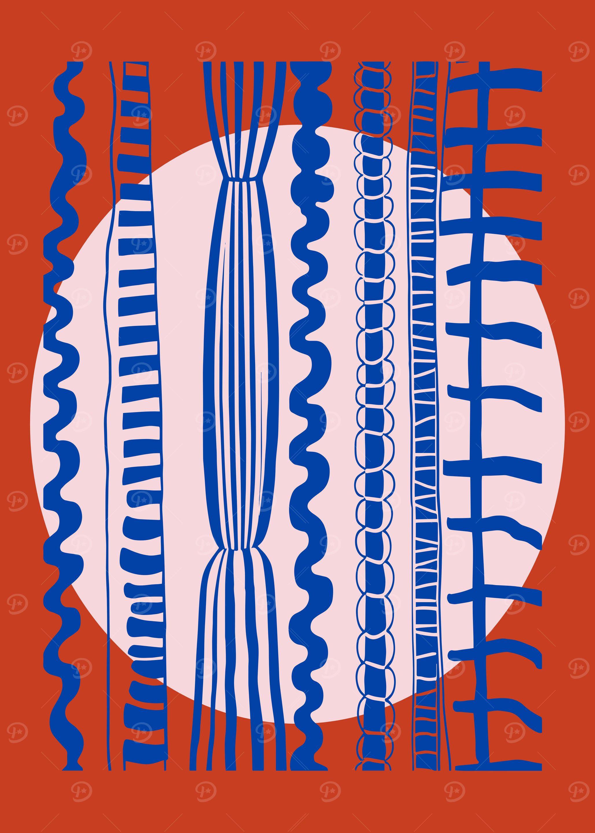 Abstract Line Patterns in Blue and Red