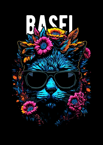 Cool Basel Cat with Flowers