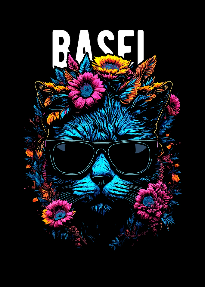 Cool Basel Cat with Flowers